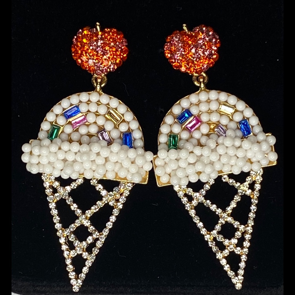 Ice cream dangle rhinestone crystal earrings